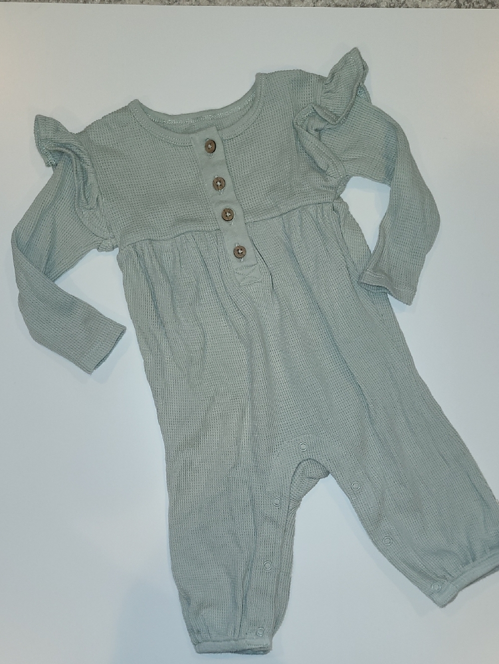 Burt's Bees Baby Soft Sage Waffle Knit Infant Romper Size 0-3 Months